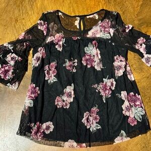 No Boundaries Black and Pink Floral Blouse